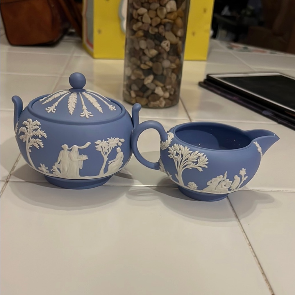 Vintage Wedgwood Blue and White Tea Set Jasperware made in England